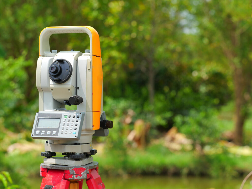 Total station with tacheometer stock photo
